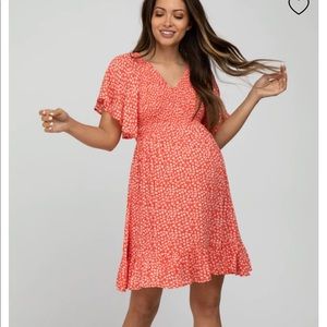 Red ruffle sleeve maternity dress